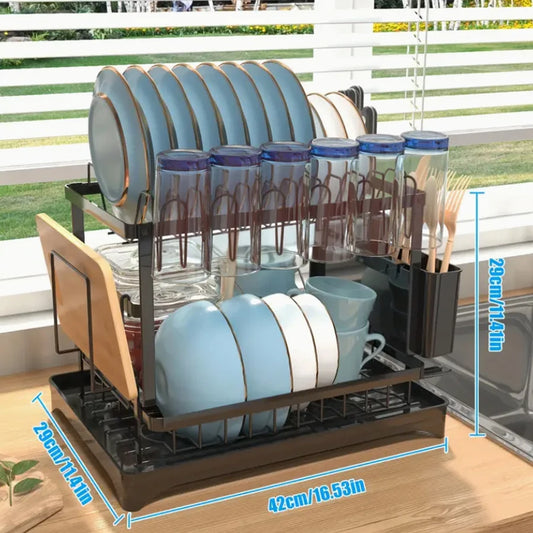 2-Tier Multipurpose Dish Rack &amp; Drainboard Set.