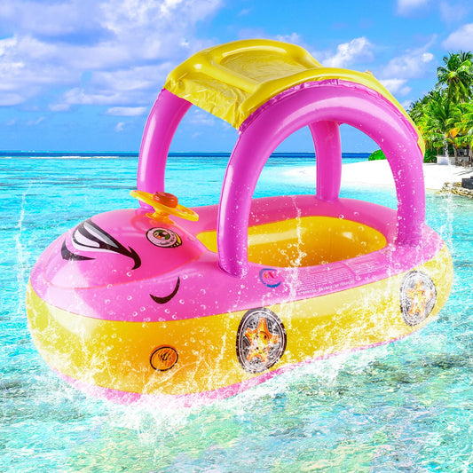 Car-Shape Toddler Pool Float with Sun Canopy